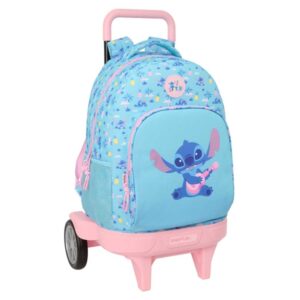 safta stitch waves mochila con carro extraible 33l portabotellas tarjeta de identificacion personal ruedas antivibracion doble tirador asa bolsillo frontal 33x45x22cm color azul claro