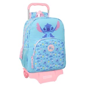 safta stitch waves mochila con carro extraible portabotellas bolsillo frontal cremallera con doble tirador asa de mano 33x42x14cm color azul claro