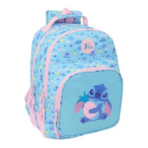 safta stitch waves mochila adaptable a carro bolsillo frontal portabotellas cremallera con doble tirador asa de mano hombreras y espalda acolchada 32x42x15cm color azul claro