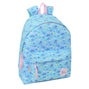 safta stitch waves mochila bolsillo frontal espalda acolchada hombreras ergonomicas cremallera con doble tirador asa de mano 33x42x15cm color azul claro