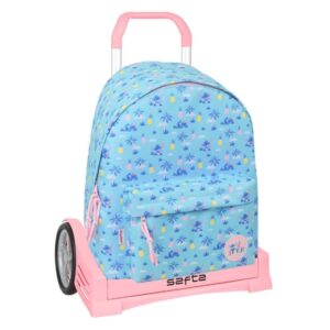 safta stitch waves mochila con carro extraible bolsillo frontal cremallera con doble tirador asa de mano 33x42x15cm color azul claro