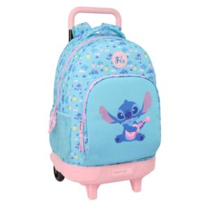 safta stitch waves mochila con carro extraible 33l portabotellas tarjeta de identificacion personal cremallera con doble tirador asa bolsillo frontal 33x45x22cm color azul claro
