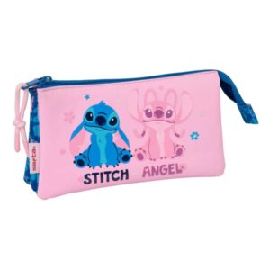 safta stitch lio portatodo 3 compartimentos con cremallera bolsillo interior central 22x12x3cm color rosa