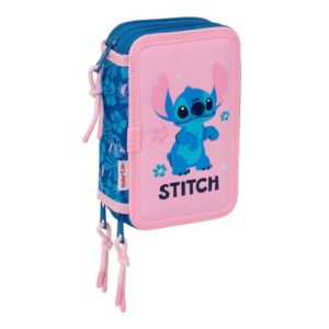 safta stitch lio plumier de 3 pisos 37 piezas goma lapiz 2 boligrafos sacapuntas 2 reglas 16 colores 14 rotuladores 12.5x19.5x5.5cm color rosa