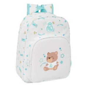 safta real madrid preescolar mochila infantil portabotellas bolsillo frontal adaptable a carro hombreras acolchadas 26x34x11cm color blanco