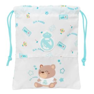 safta real madrid preescolar saquito para merienda cierre con cordon compacto 20x25cm color blanco