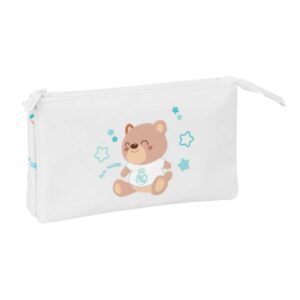 safta real madrid preescolar portatodo 3 compartimentos con cremallera bolsillo interior central 22x12x3cm color blanco