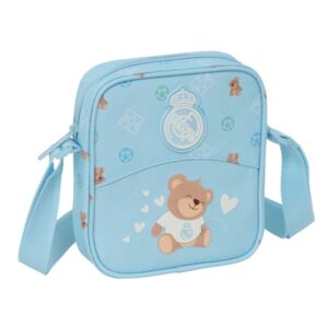 safta real madrid preescolar bolsito con bandolera ajustable compacto cierre con cremallera 16x18x4cm color azul