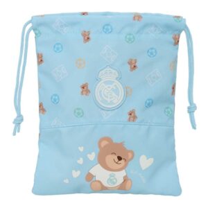 safta real madrid preescolar saquito para merienda cierre con cordon compacto 20x25cm color azul