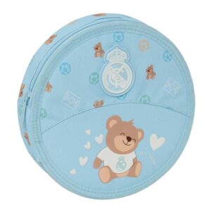 safta real madrid preescolar plumier redondo 18 piezas cremallera goma lapiz 6 colores 8 rotuladores 2 sacapuntas 21x3.5cm color azul