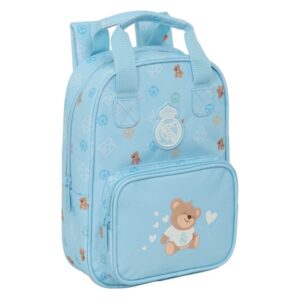 safta real madrid preescolar mochila infantil tarjeta de identificacion personal bolsillo frontal hombreras acolchadas 20x28x8cm color azul