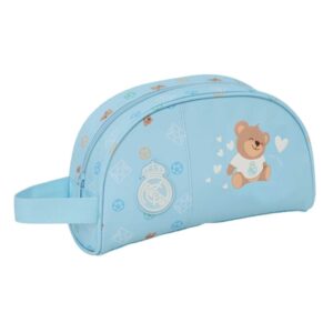 safta real madrid preescolar neceser adaptable a carro asa de mano lateral bolsillo interior con cremallera 26x16x9cm color azul