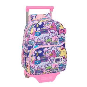 safta hello kitty and friends mochila con carro extraible portabotellas bolsillo frontal asa de mano 26x34x11cm color rosa