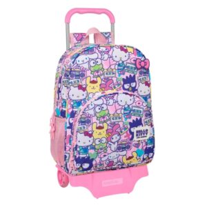 safta hello kitty and friends mochila con carro extraible portabotellas bolsillo frontal cremallera con doble tirador asa de mano 33x42x14cm color rosa