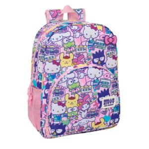 safta hello kitty and friends mochila adaptable a carro bolsillo frontal portabotellas cremallera con doble tirador asa de mano hombreras y espalda acolchada 33x42x14cm color rosa