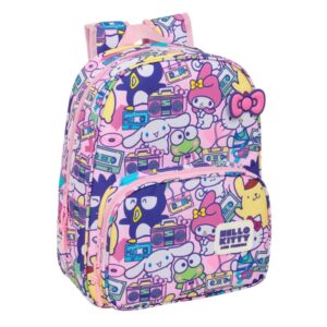 safta hello kitty and friends mochila infantil portabotellas bolsillo frontal adaptable a carro hombreras acolchadas 26x34x11cm color rosa
