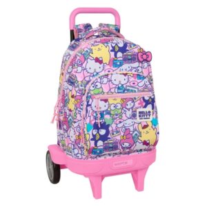 safta hello kitty and friends mochila con carro extraible 33l portabotellas tarjeta de identificacion personal ruedas antivibracion asa de mano bolsillo frontal 33x45x22cm color rosa