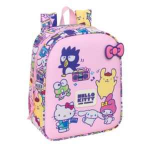 safta hello kitty and friends mochila guarderia 6l cremallera asa de mano tarjeta de identificacion personal adaptable a carrito 22x27x10cm color rosa