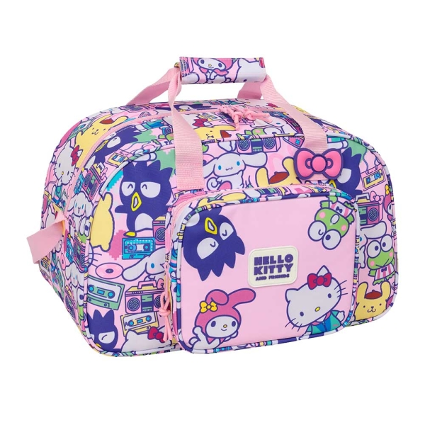 safta hello kitty and friends bolsa de deporte bandolera ajustable bolsillo frontal cremallera con doble tirador tacos en la base 40x24x23cm color rosa