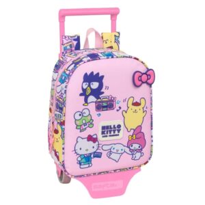 safta hello kitty and friends mochila con carro extraible 6l tarjeta de identificacion personal asa de mano 22x27x10cm color rosa