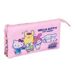 safta hello kitty and friends portatodo 3 compartimentos con cremallera bolsillo interior central 22x12x3cm color rosa