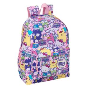 safta hello kitty and friends mochila para portatiles hasta 14.1" portabotellas cremallera con doble tirador asa de mano bolsillo frontal acolchada 31x43x13cm color rosa