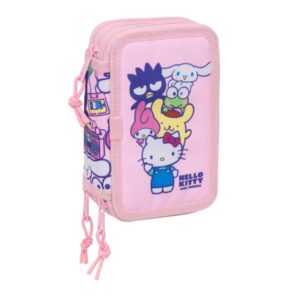 safta hello kitty and friends plumier de 3 pisos 37 piezas goma lapiz 2 boligrafos sacapuntas 2 reglas 16 colores 14 rotuladores 12.5x19.5x5.5cm color rosa