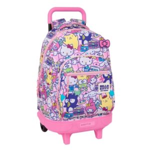 safta hello kitty and friends mochila con carro extraible 33l portabotellas tarjeta de identificacion personal cremallera con doble tirador asa bolsillo frontal 33x45x22cm color rosa