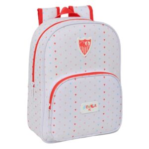safta sevilla fc preescolar mochila infantil portabotellas bolsillo frontal adaptable a carro hombreras acolchadas 26x34x11cm color blanco y rojo