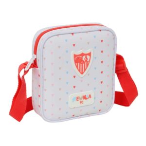 safta sevilla fc preescolar bolsito con bandolera ajustable compacto cierre con cremallera 16x18x4cm color blanco y rojo