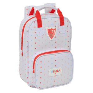 safta sevilla fc preescolar mochila infantil tarjeta de identificacion personal bolsillo frontal hombreras acolchadas 20x28x8cm color blanco y rojo