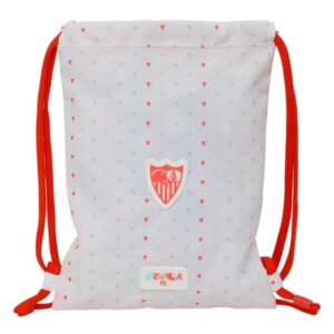 safta sevilla fc preescolar saco plano cierre con cordones bolsillo interior con cremallera 26x34x1cm color blanco y rojo