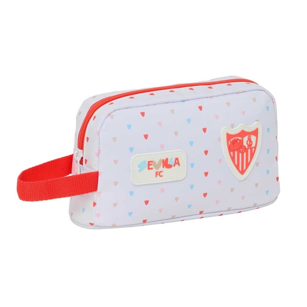 safta sevilla fc bolsa preescolar isotermica porta alimentos asa de mano lateral cremallera 21.5x12x6.5cm color blanco y rojo