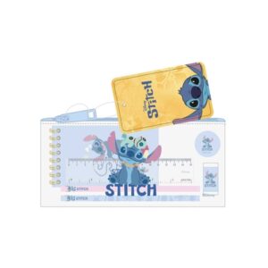 safta stitch portatodo cremallera pvc regla de 15cm 2 lapices sacapuntas goma bloc de notas de 70 hojas 22.5x10.5x1cm color azul y transparente