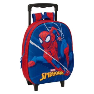 safta spider man mochila con carro portabotellas hombreras acolchadas asa de mano 27x33x10cm color rojo y azul