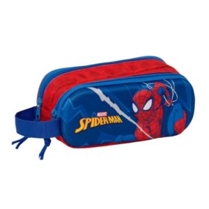 safta spider man portatodo 3d 2 compartimentos con cremallera asa lateral capacidad 1l 21x8x6cm color rojo y azul