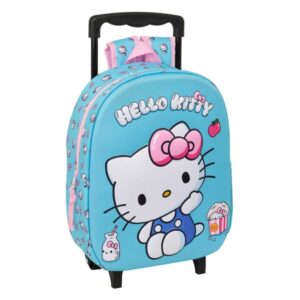 safta hello kitty mochila con carro portabotellas hombreras acolchadas asa de mano 27x33x10cm color azul claro