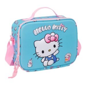safta hello kitty bolsa isotermica porta alimentos frontal 3d cremallera bandolera ajustable asa de mano 25x19.5x9cm color azul claro