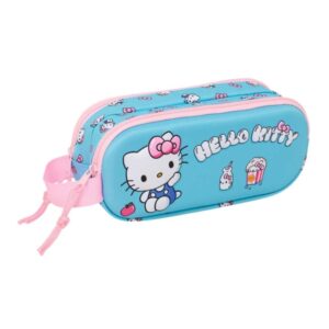 safta hello kitty portatodo 3d 2 compartimentos con cremallera asa lateral capacidad 1l 21x8x6cm color azul claro