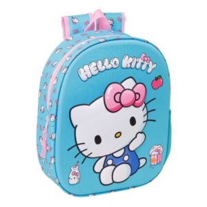 safta hello kitty mochila 3d portabotellas hombreras acolchadas asa de mano superior 27x33x10cm color azul claro