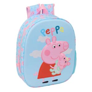 safta peppa pig mochila 3d portabotellas hombreras acolchadas asa de mano superior 27x33x10cm color azul pastel