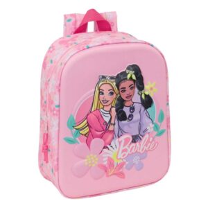safta barbie mochila guarderia 3d 6l cremallera asa de mano 22x27x10cm color rosa