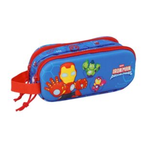 safta iron man portatodo 3d 2 compartimentos con cremallera asa lateral capacidad 1l 21x8x6cm color azul oscuro