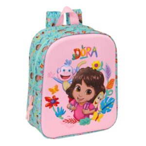 safta dora mochila guarderia 3d 6l cremallera asa de mano 22x27x10cm color turquesa claro