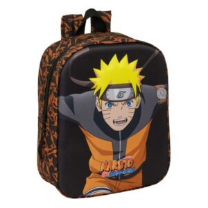 safta naruto mochila guarderia 3d 6l cremallera asa de mano 22x27x10cm color negro y naranja