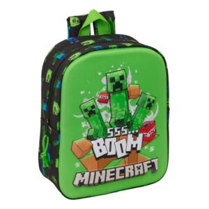 safta minecraft boom mochila guarderia 3d 6l cremallera asa de mano 22x27x10cm color verde y negro