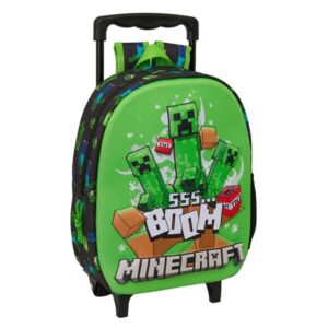 safta minecraft boom mochila con carro portabotellas hombreras acolchadas asa de mano 27x33x10cm color verde y negro