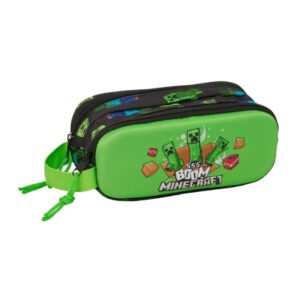 safta minecraft boom portatodo 3d 2 compartimentos con cremallera asa lateral capacidad 1l 21x8x6cm color verde y negro