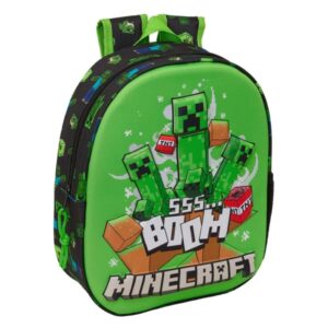 safta minecraft boom mochila 3d portabotellas hombreras acolchadas asa de mano superior 27x33x10cm color verde y negro