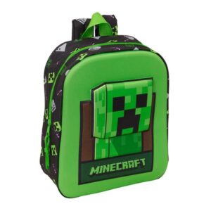 safta minecraft mochila guarderia 3d 6l cremallera asa de mano 22x27x10cm color verde y negro